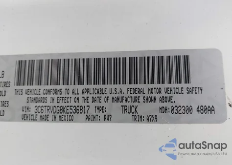 2019 Ram Promaster 2500 High Roof 159 Wb z USA, uszkodzony, nr VIN 3C6TRVDG8KE536817